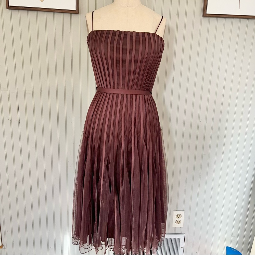 JS Collection Y2K Strapless Corset Style Mesh Fit and Flare Midi Dress Fig